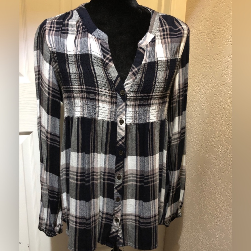 NWOT Knox Rose Tunic Blouse Womens Black White Plaid  SizeM Button-Up Blouse